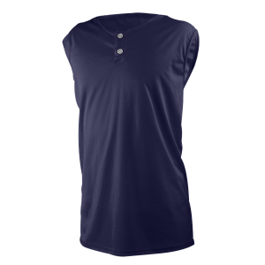 ADULT  2-BUTTON BASEBALL JERSEY SLEEVELESS - Navy Blue, M