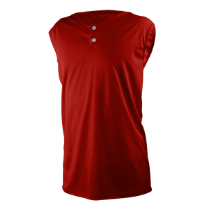 ADULT  2-BUTTON BASEBALL JERSEY SLEEVELESS - Red, M