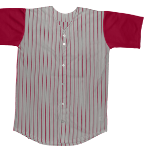ADULT  PINSTRIPE BASEBALL JERSEY - Silver / Cardinal, M